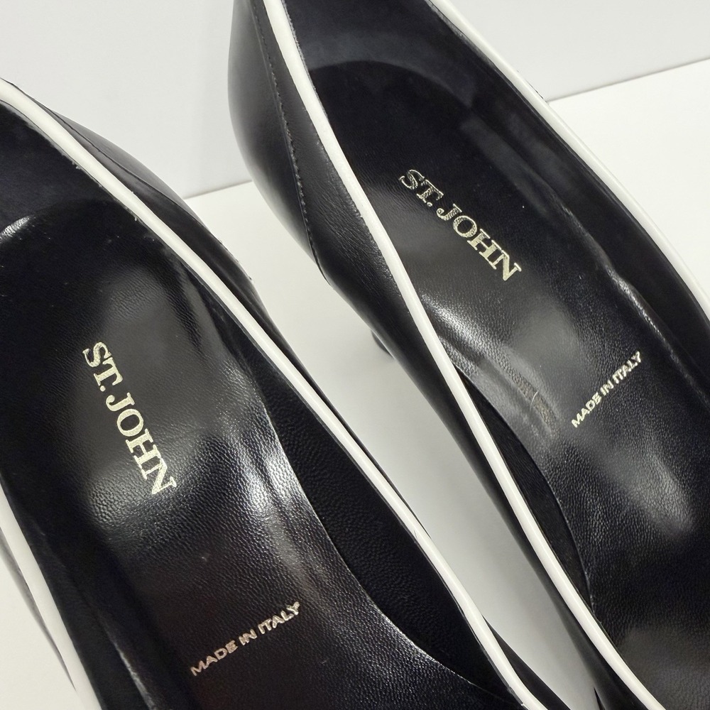 St. John Leather Pumps Shoes Black & White Classic & Elegant 1 Sleeper Bag 8 B - Picture 8 of 9